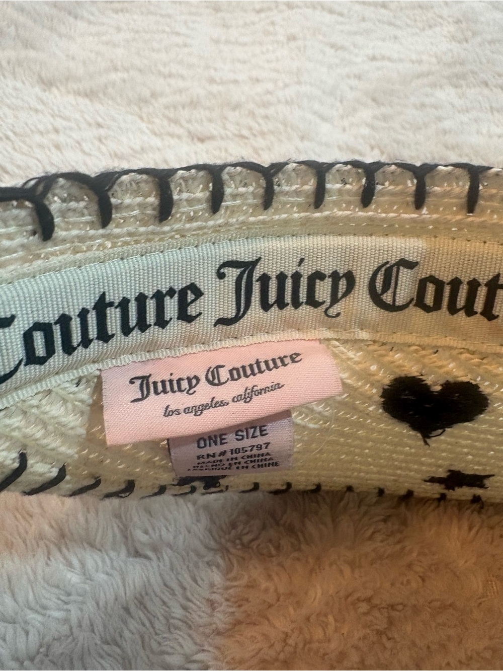 Juicy Couture Cream Straw Visor With Black Logo And Stitching View 6